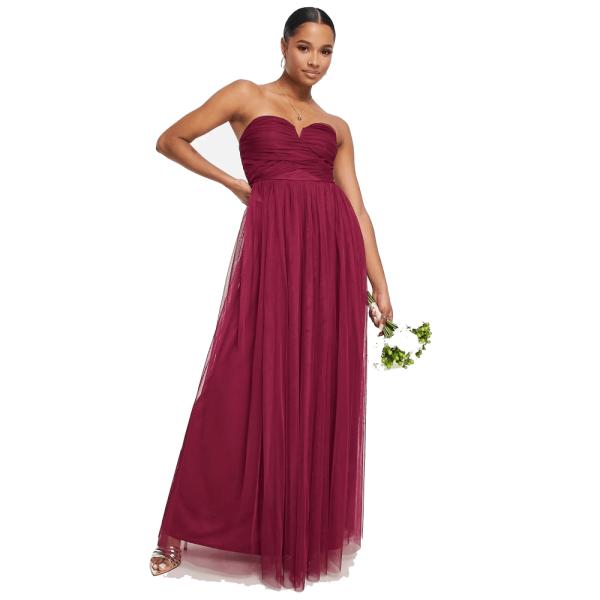 Anaya Petite Bridesmaid sweetheart neckline maxi dress in red plum