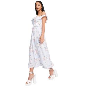 Asos Design Bardot Belted Pleated Maxi Dress
